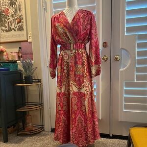 Elegant Paisley Pink Maxi Dress